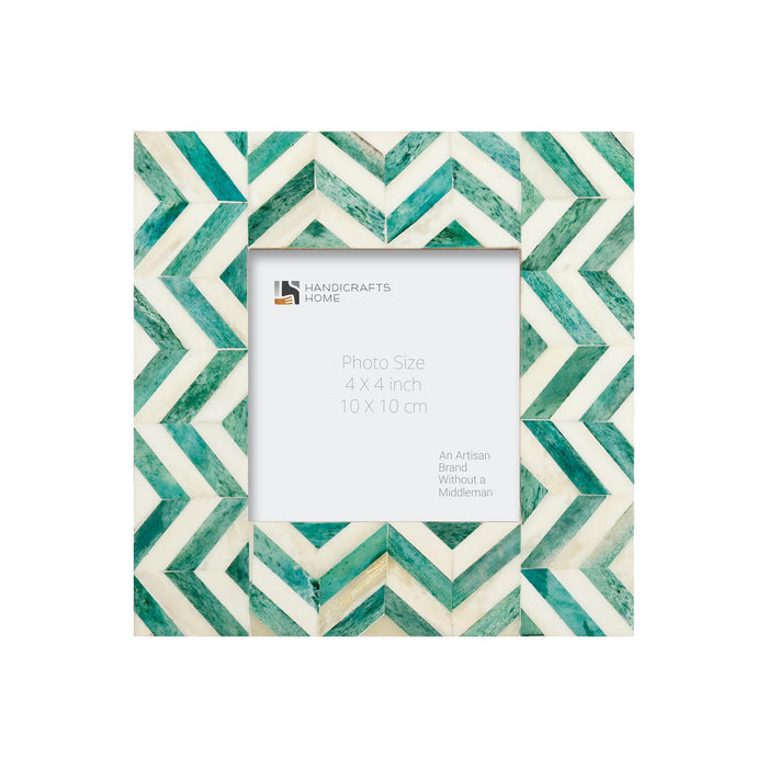 Zigzag Bone Inlay Picture Frame | Herringbone | 4x4Green White