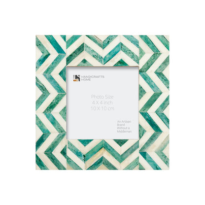 Zigzag Bone Inlay Picture Frame | Herringbone | 4x4Green White