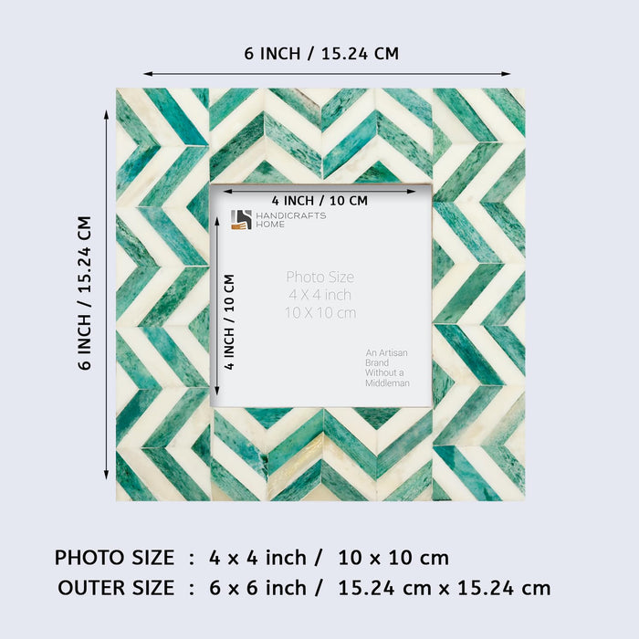 Zigzag Bone Inlay Picture Frame | Herringbone | 4x4Green White